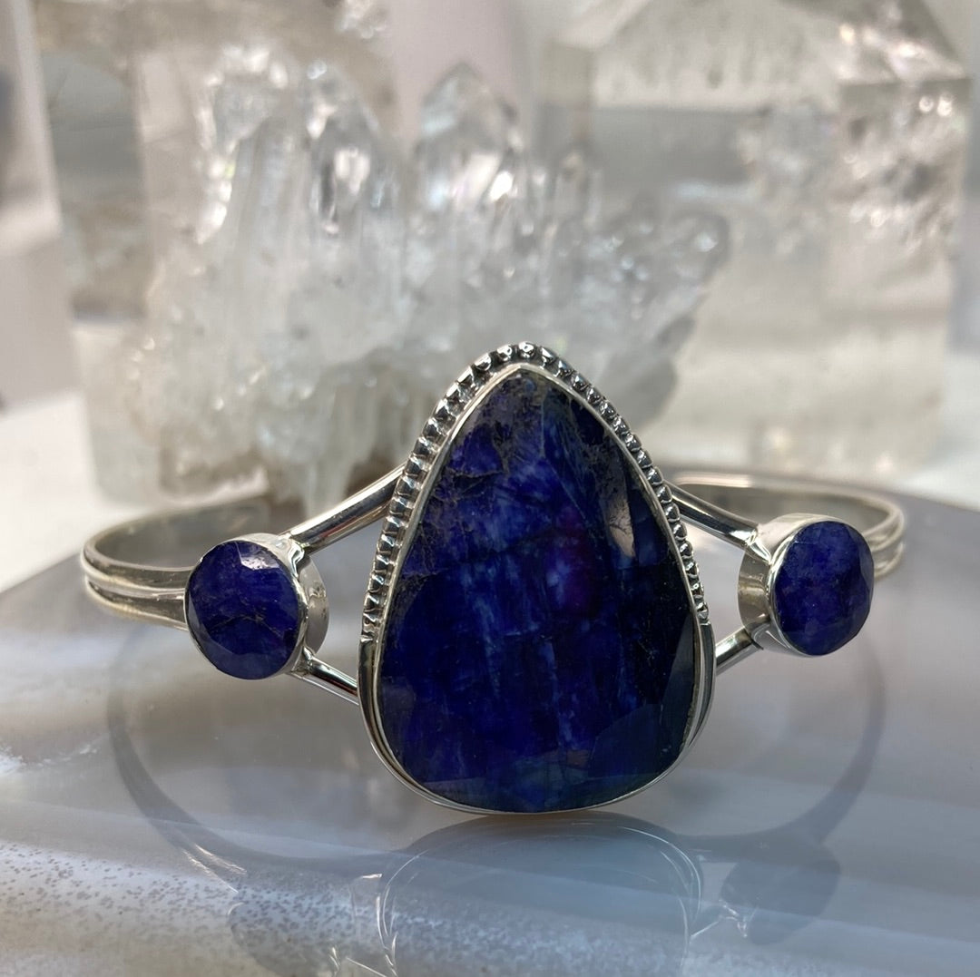 Sterling silver faceted blue sapphire bracelet