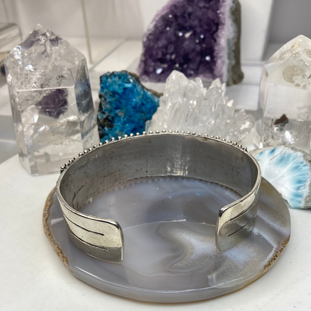 Sterling silver petit point turquoise cuff