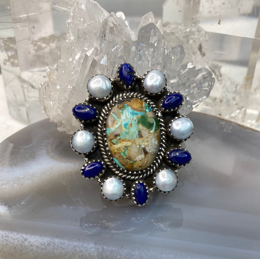 Sterling silver turquoise lapis ring