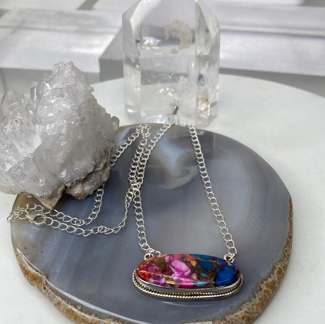 Sterling silver spiney, turquoise pendant necklace