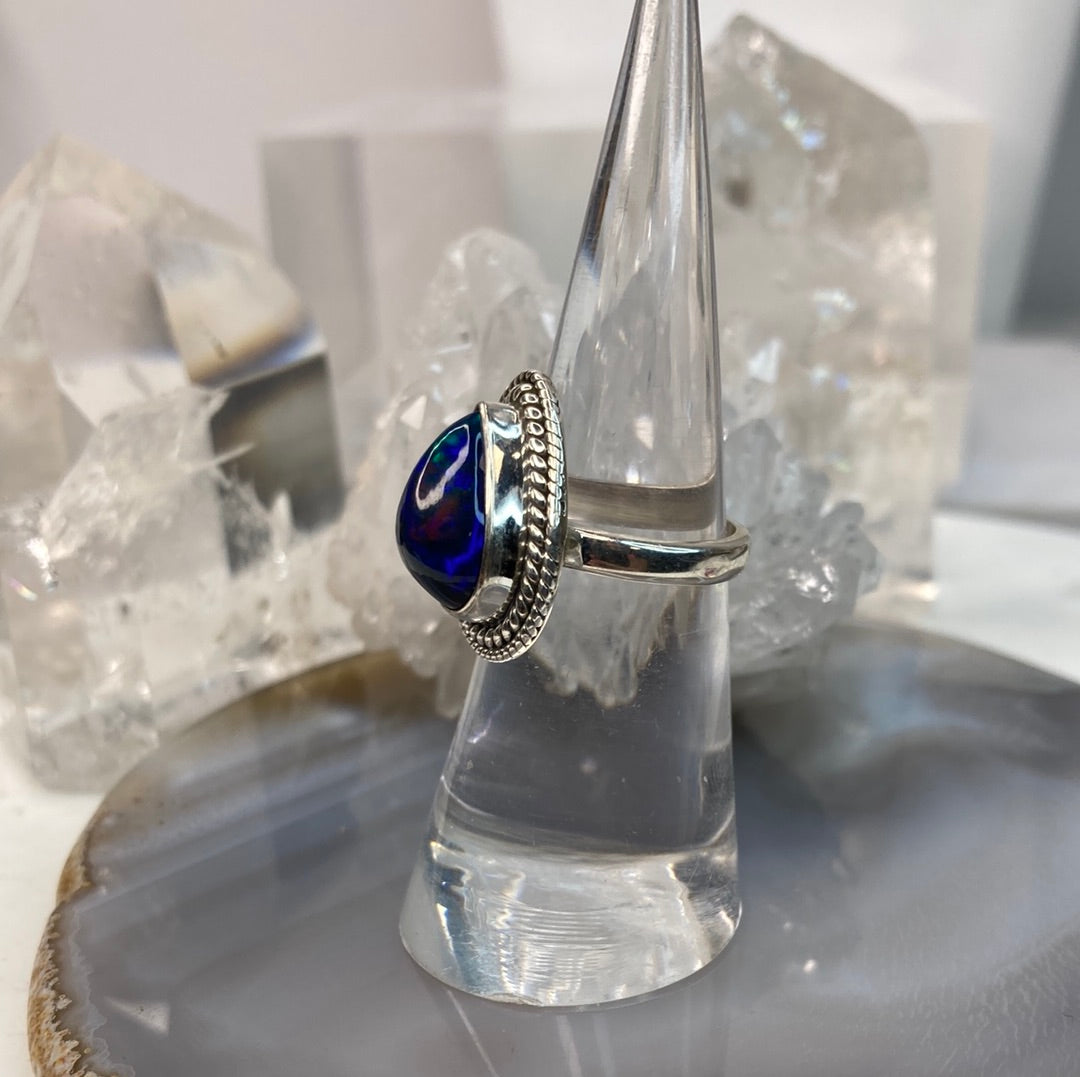Sterling silver black opal ring