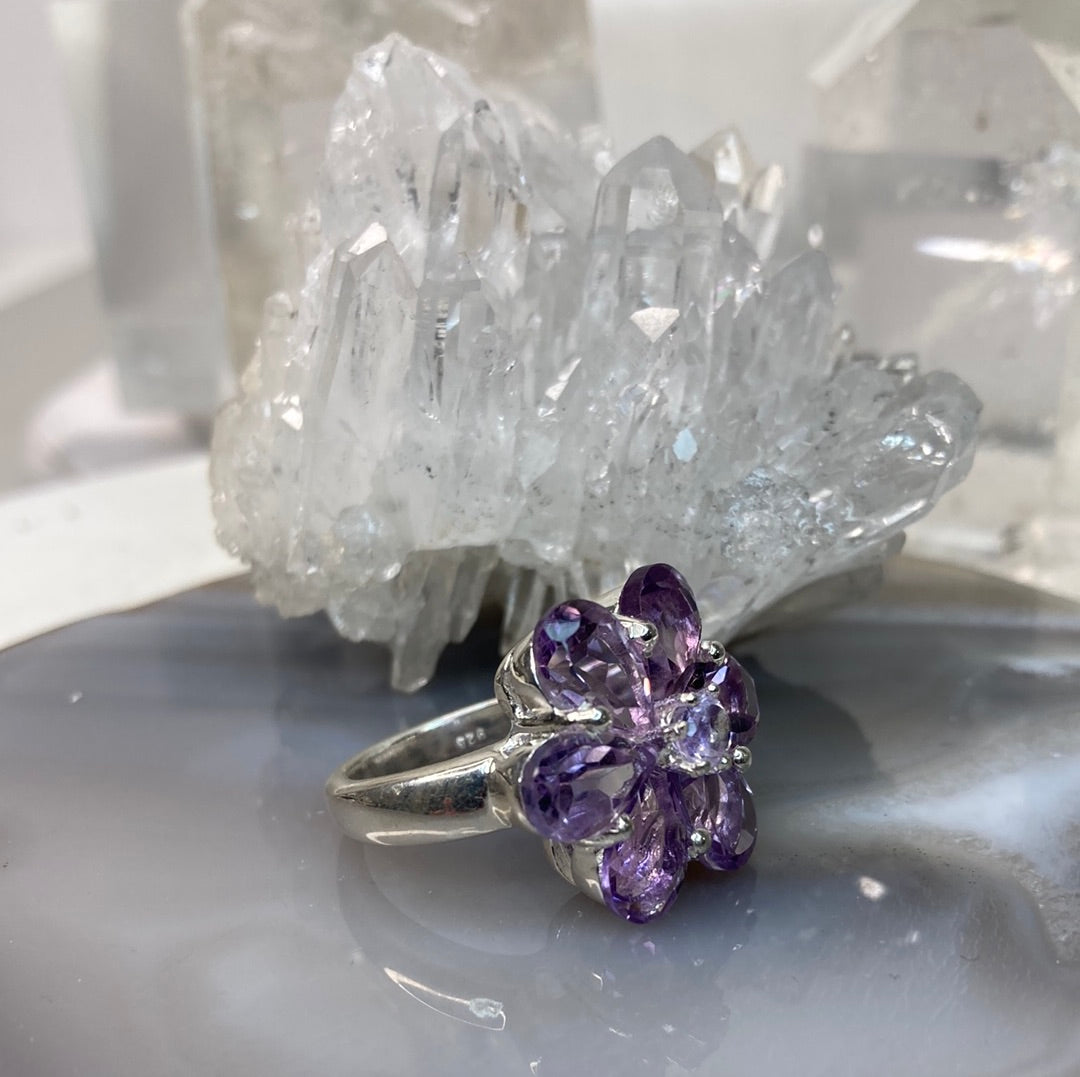 Beautiful amethyst flower cluster ring