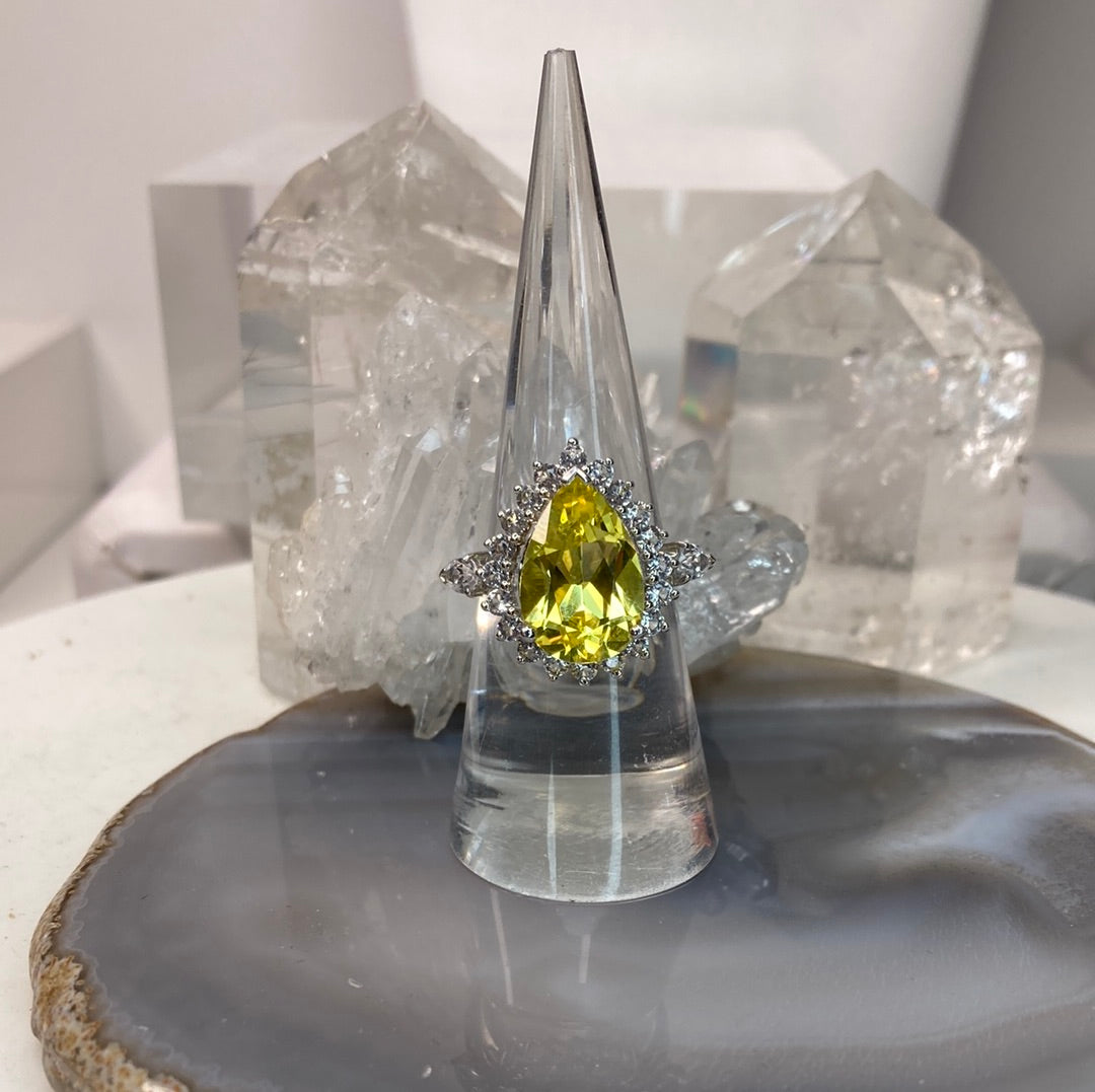 Sterling silver lemon quartz gemstone ring