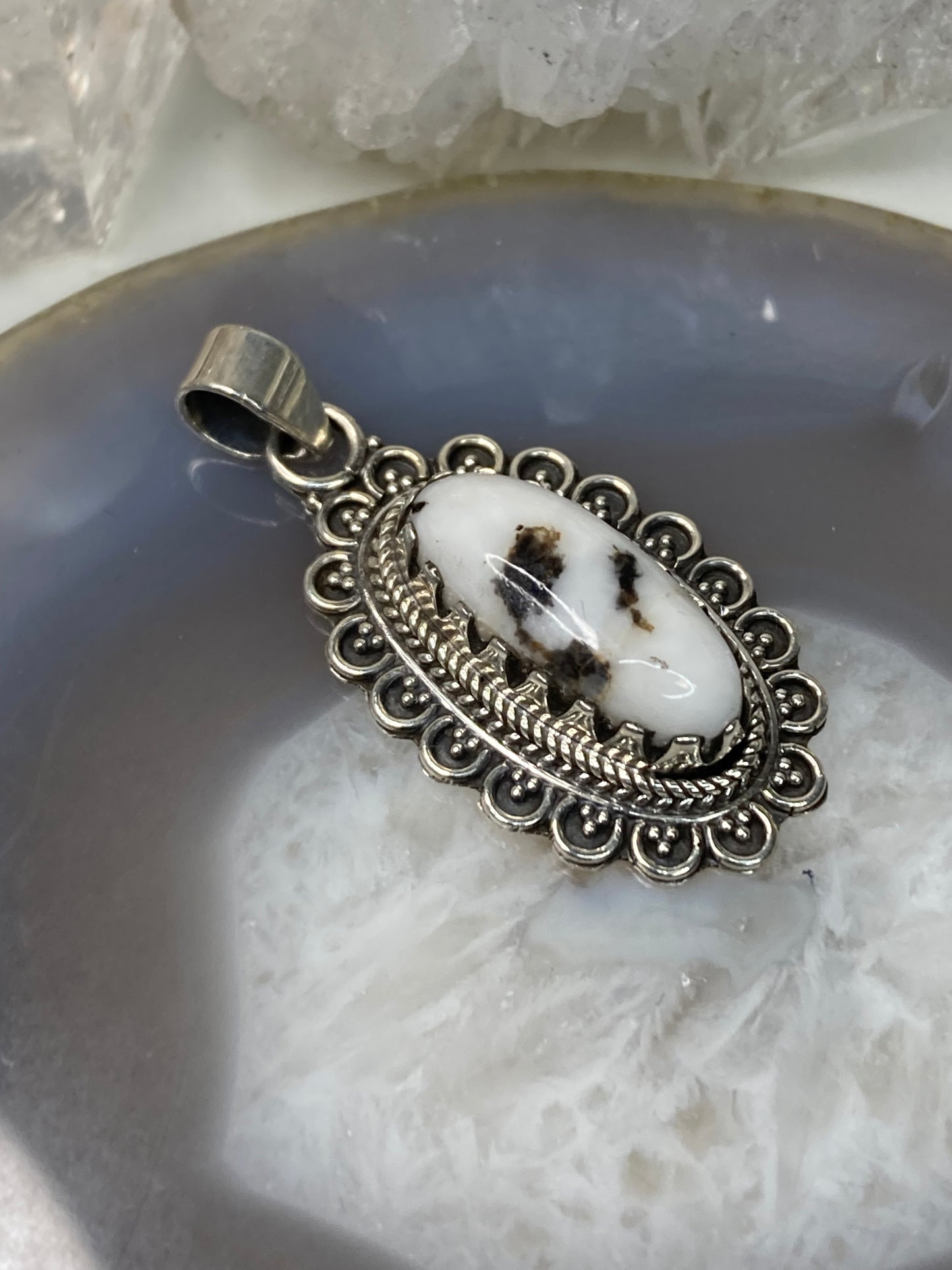 Sterling silver white buffalo turquoise pendant