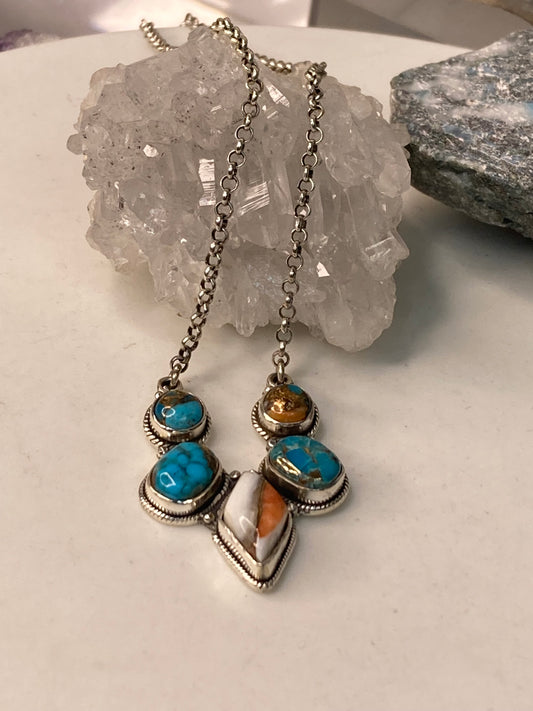 Sterling silver turquoise spiney oyster necklace