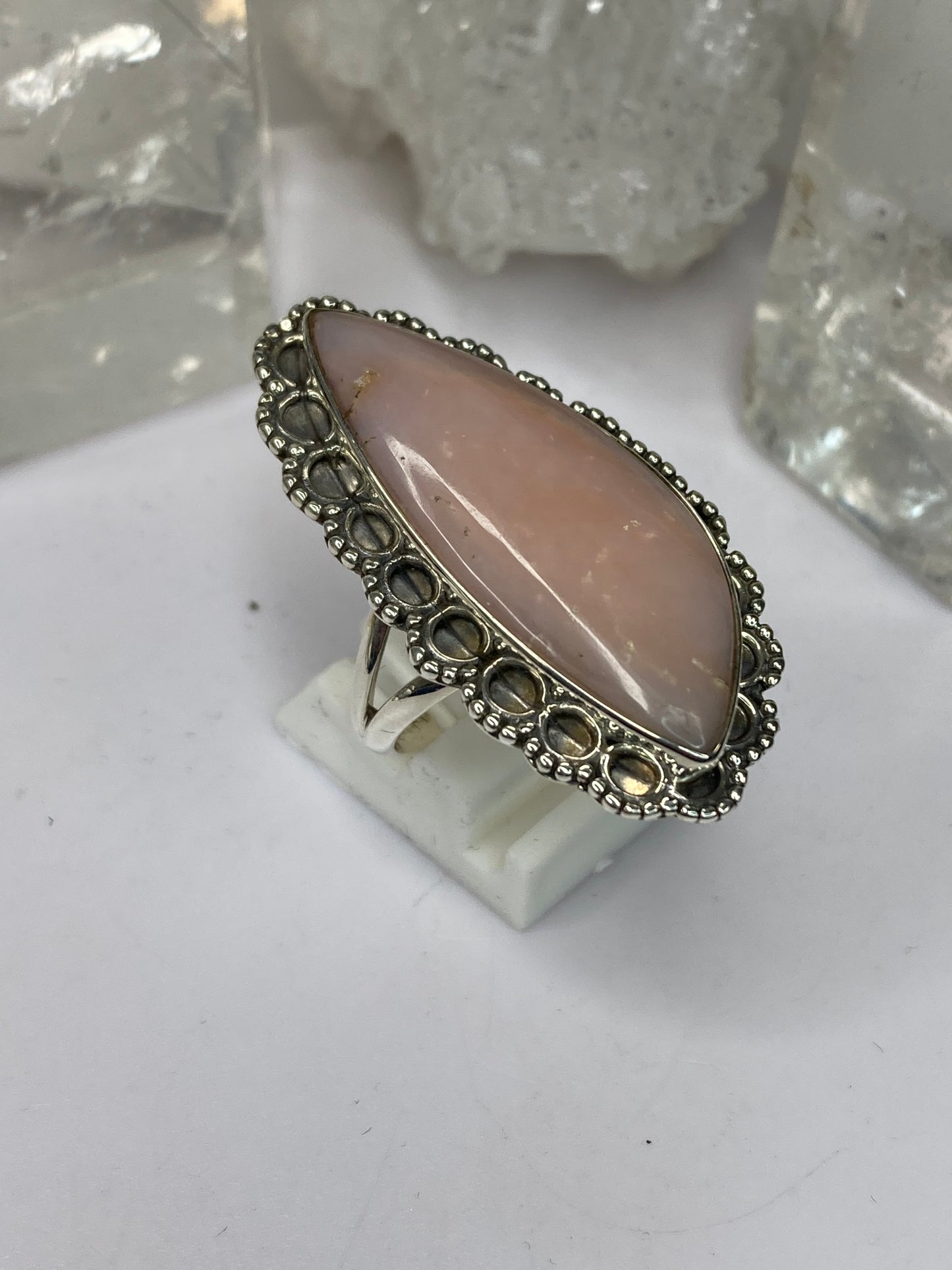 Sterling silver pink opal ring