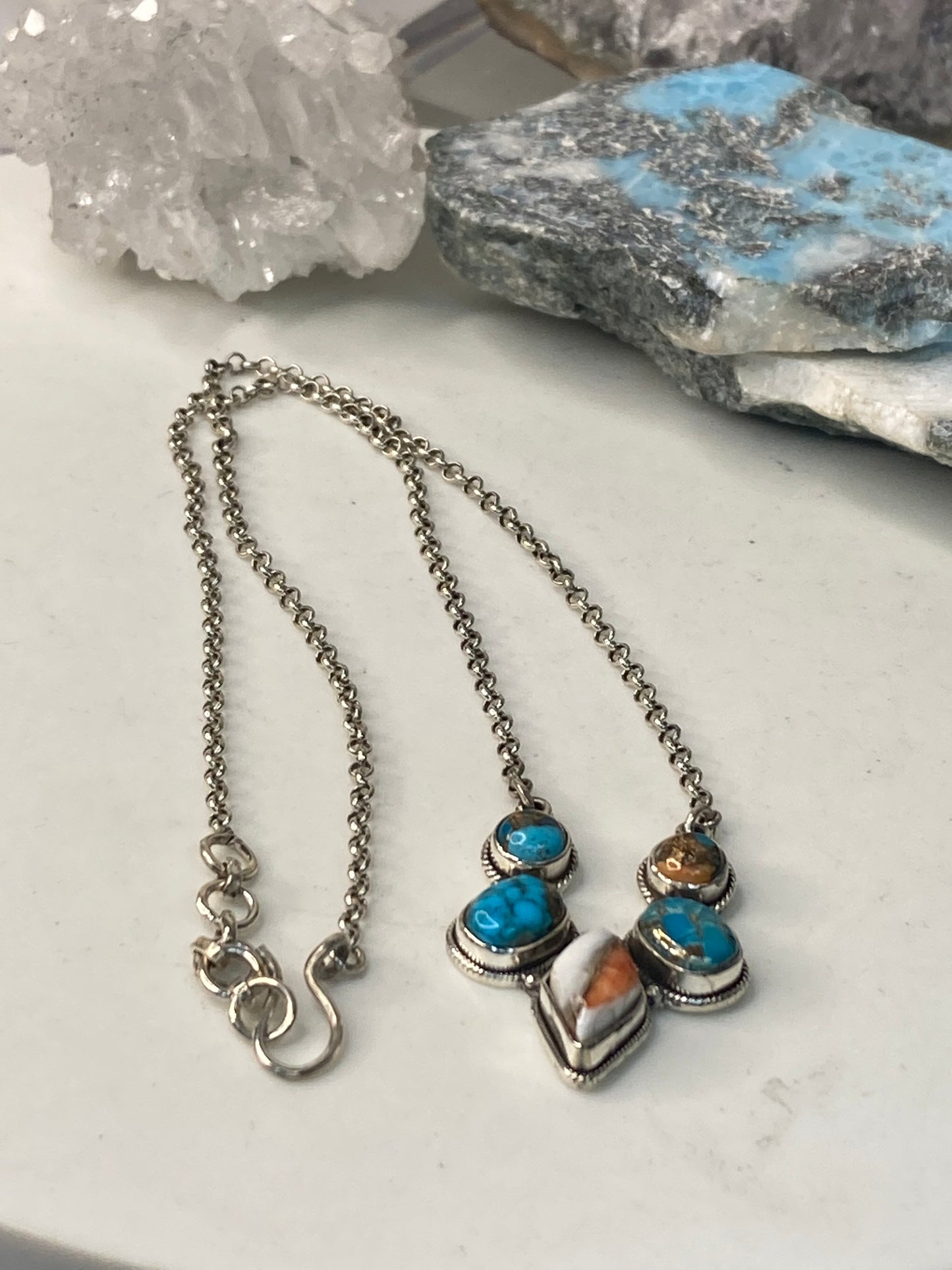 Sterling silver turquoise spiney oyster necklace
