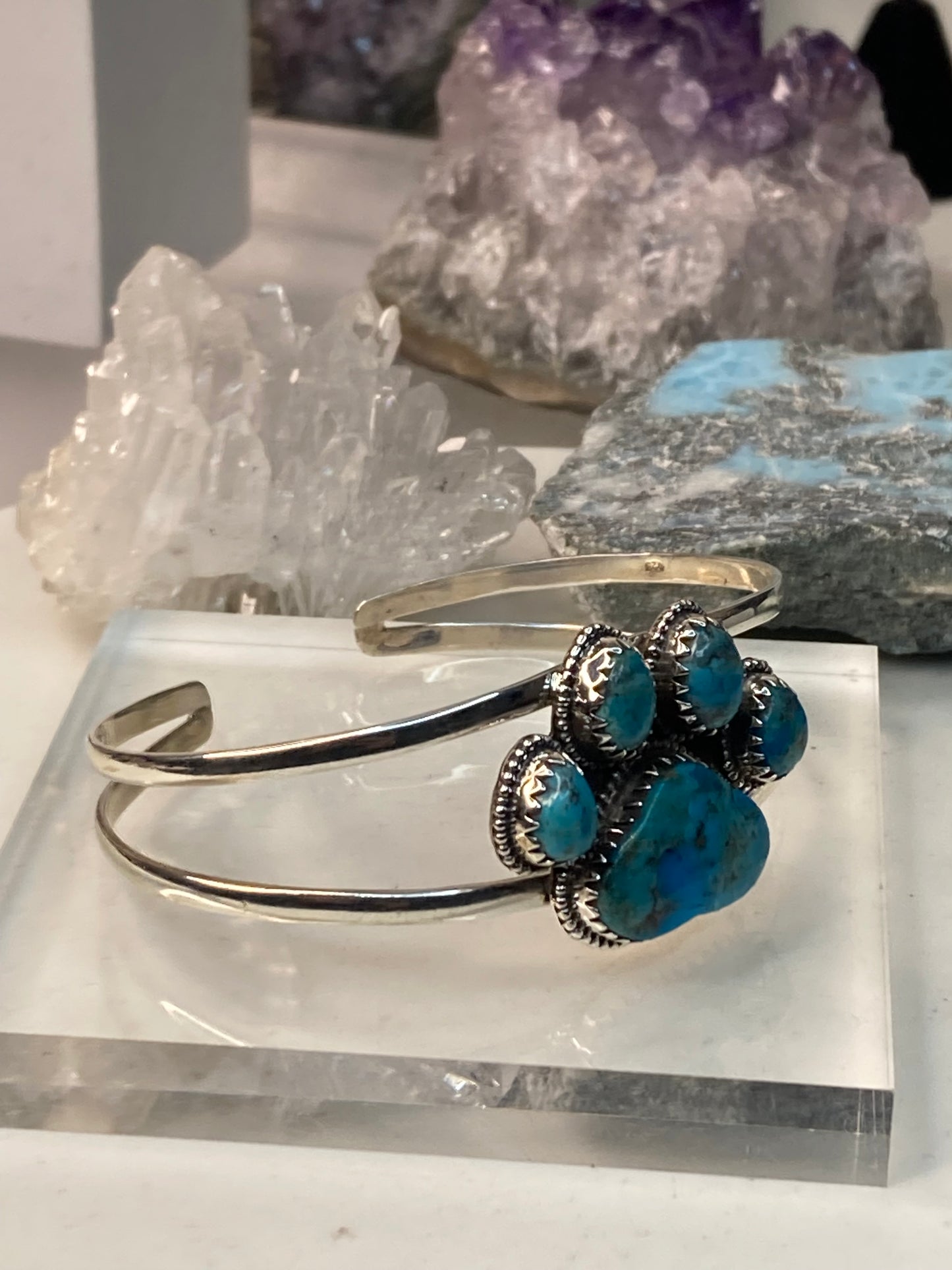 Sterling silver turquoise paw cuff bracelet