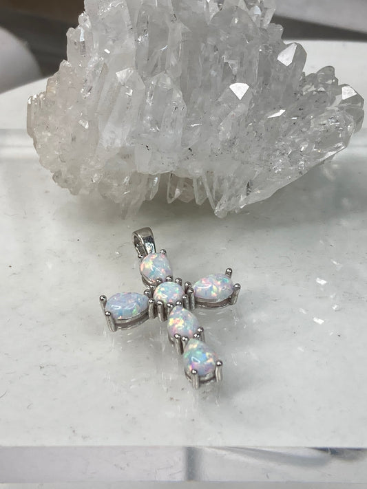 Sterling silver opal cross pendant