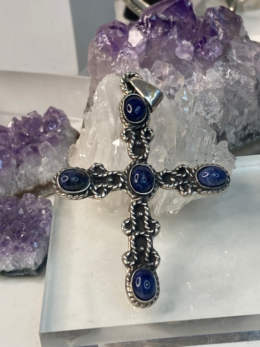 Sterling silver large lapis cross pendant