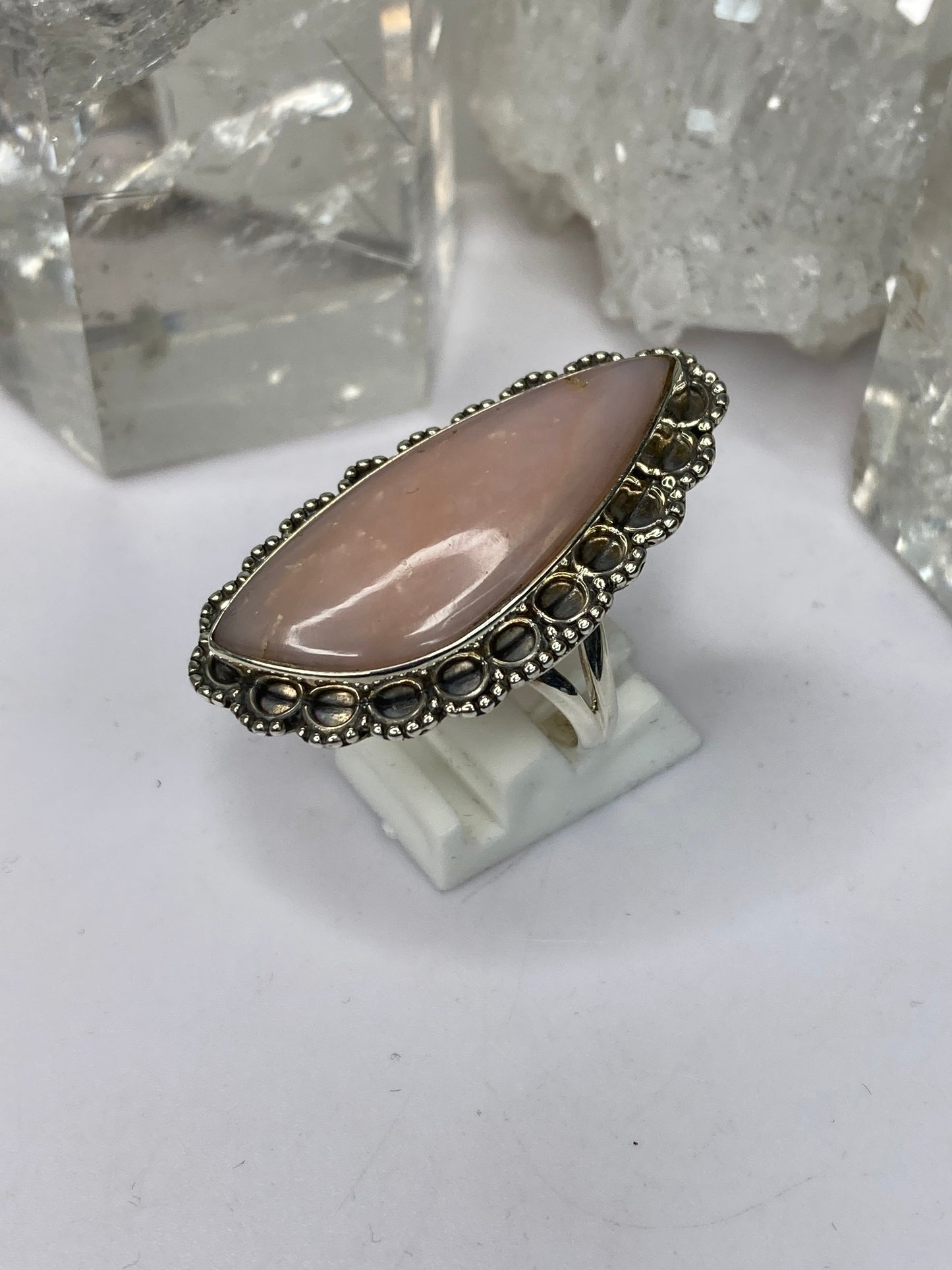 Sterling silver pink opal ring