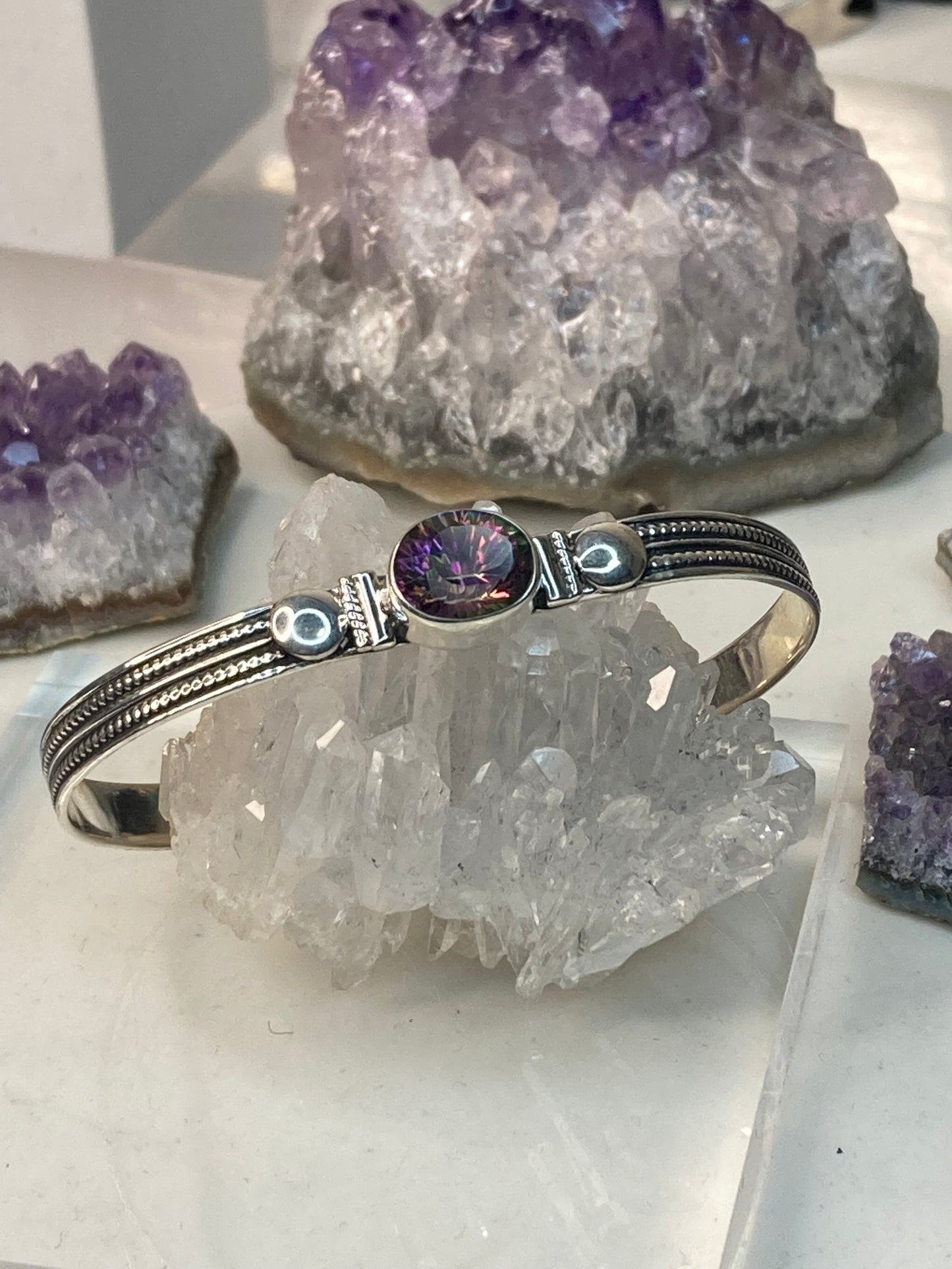 Sterling silver mystic quartz cuff bracelet