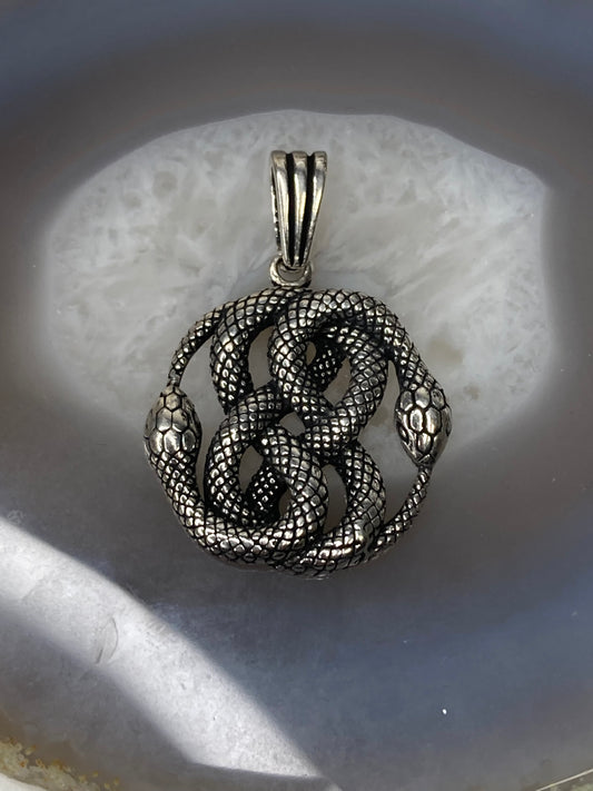 Sterling silver double head snake pendant