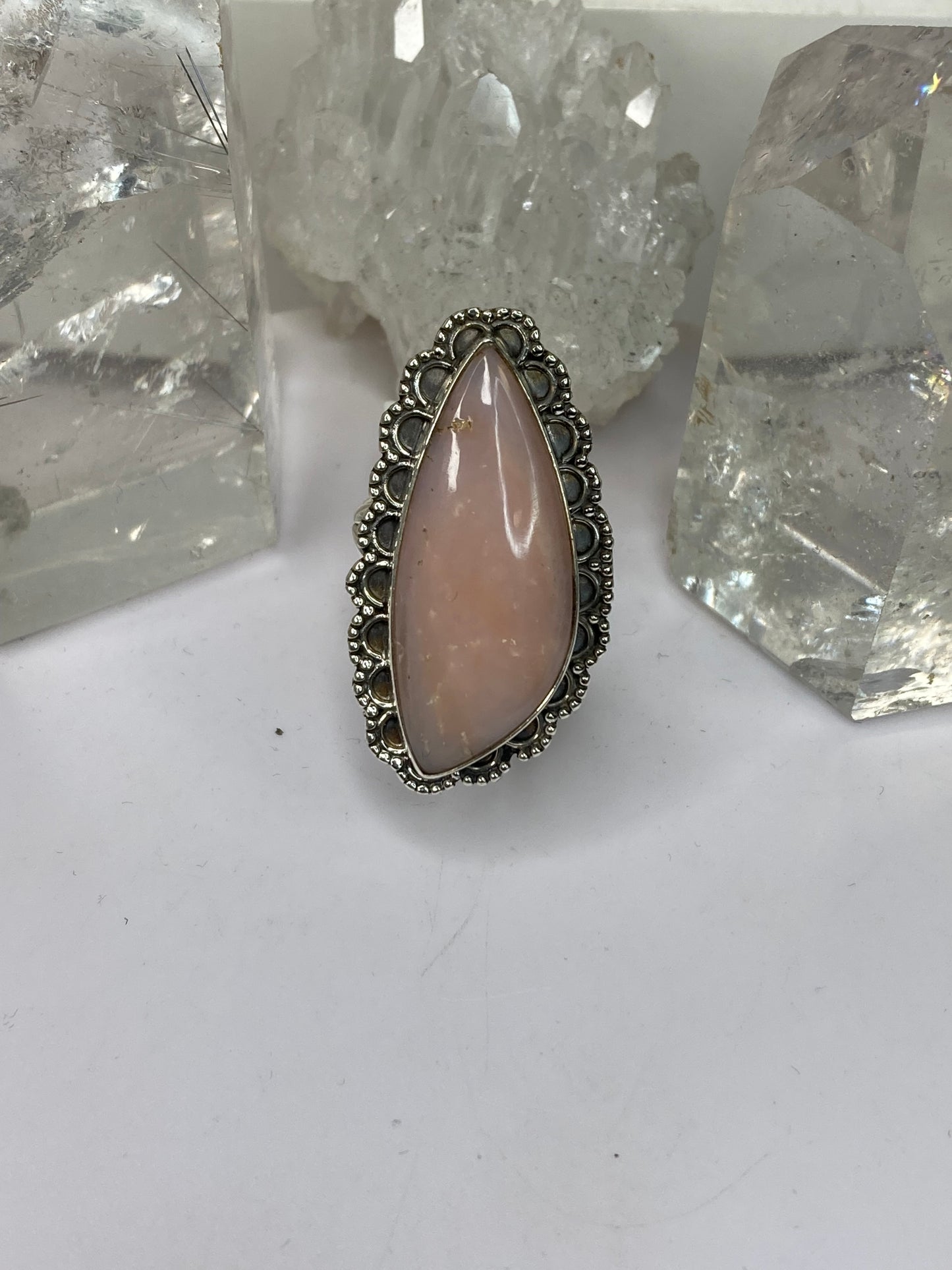 Sterling silver pink opal ring