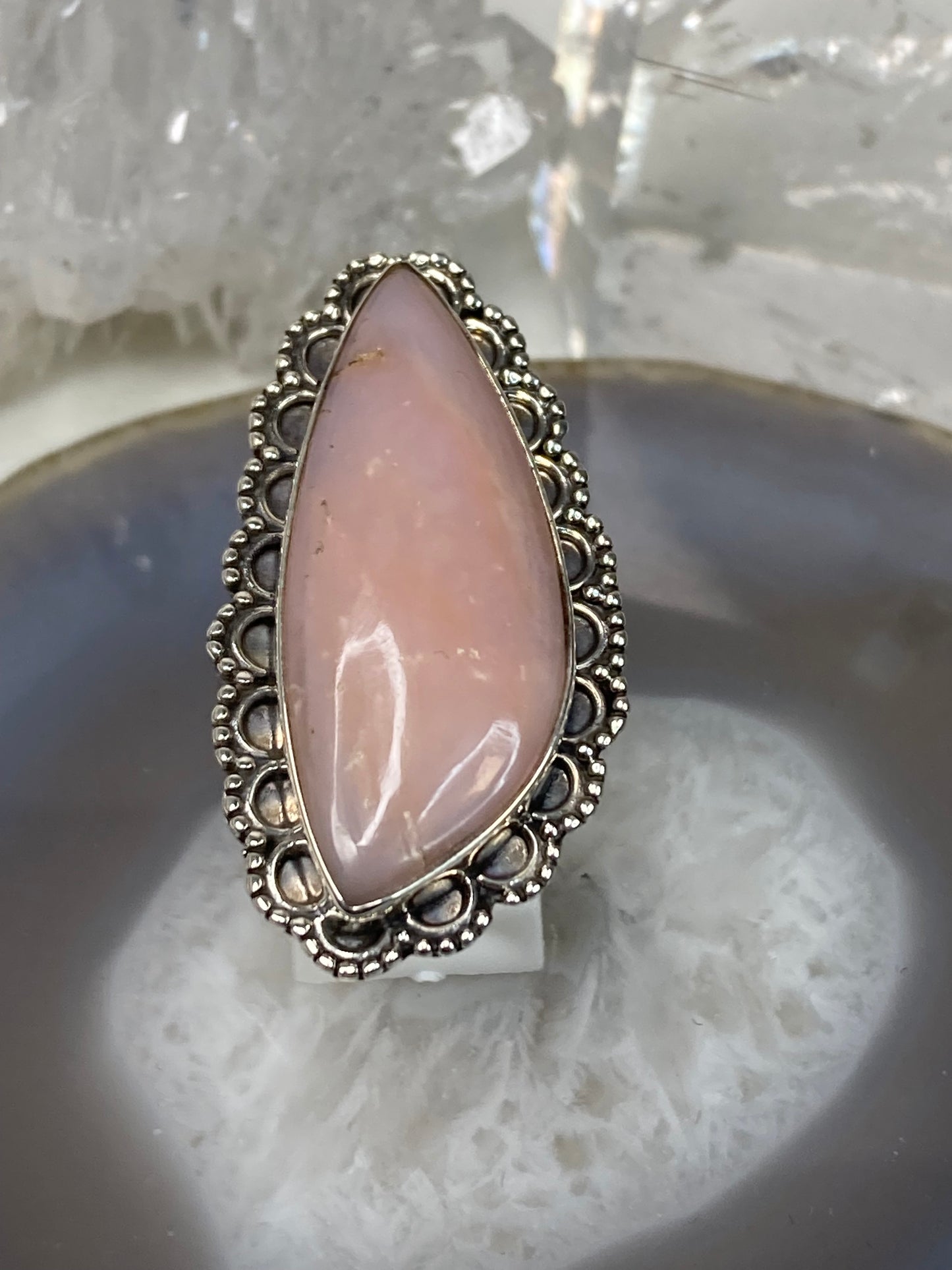 Sterling silver pink opal ring