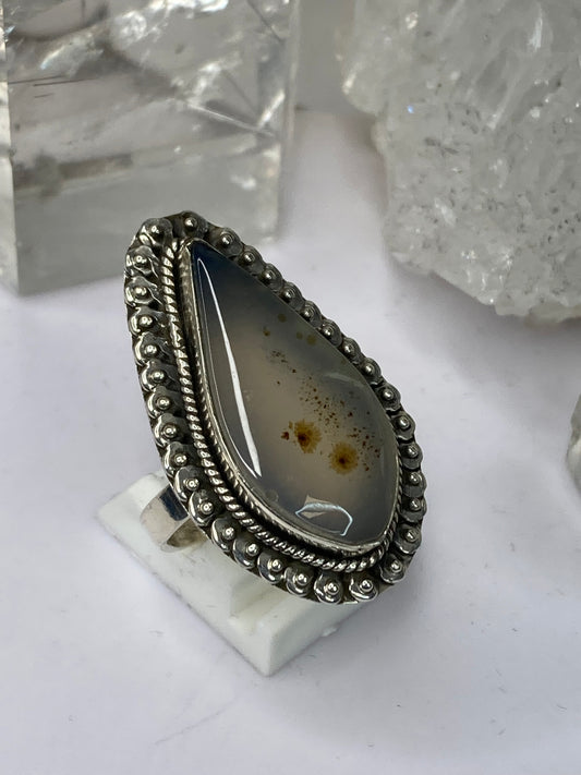 Sterling silver dendritic agate ring