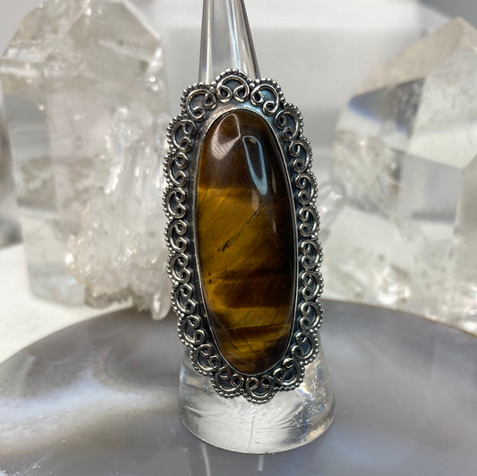 Sterling silver large tigers eye ring