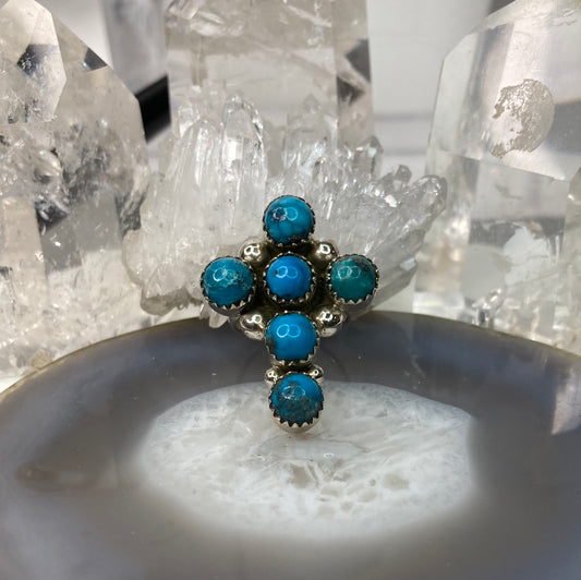 Sterling silver genuine turquoise cross ring