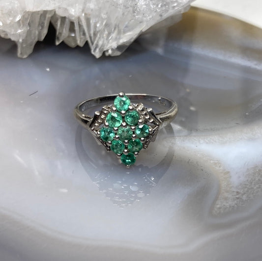Sterling silver emerald cluster ring