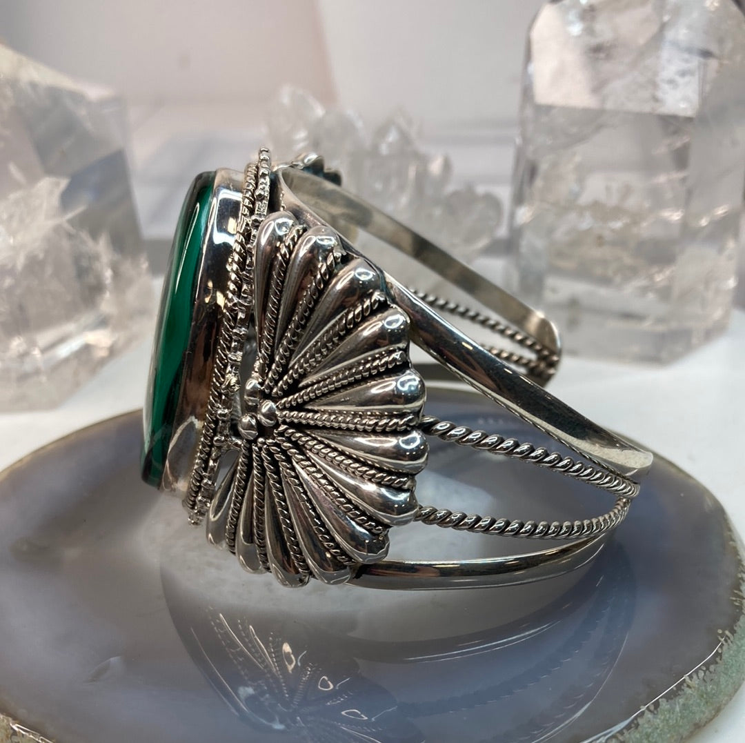Sterling silver malachite cuff bracelet
