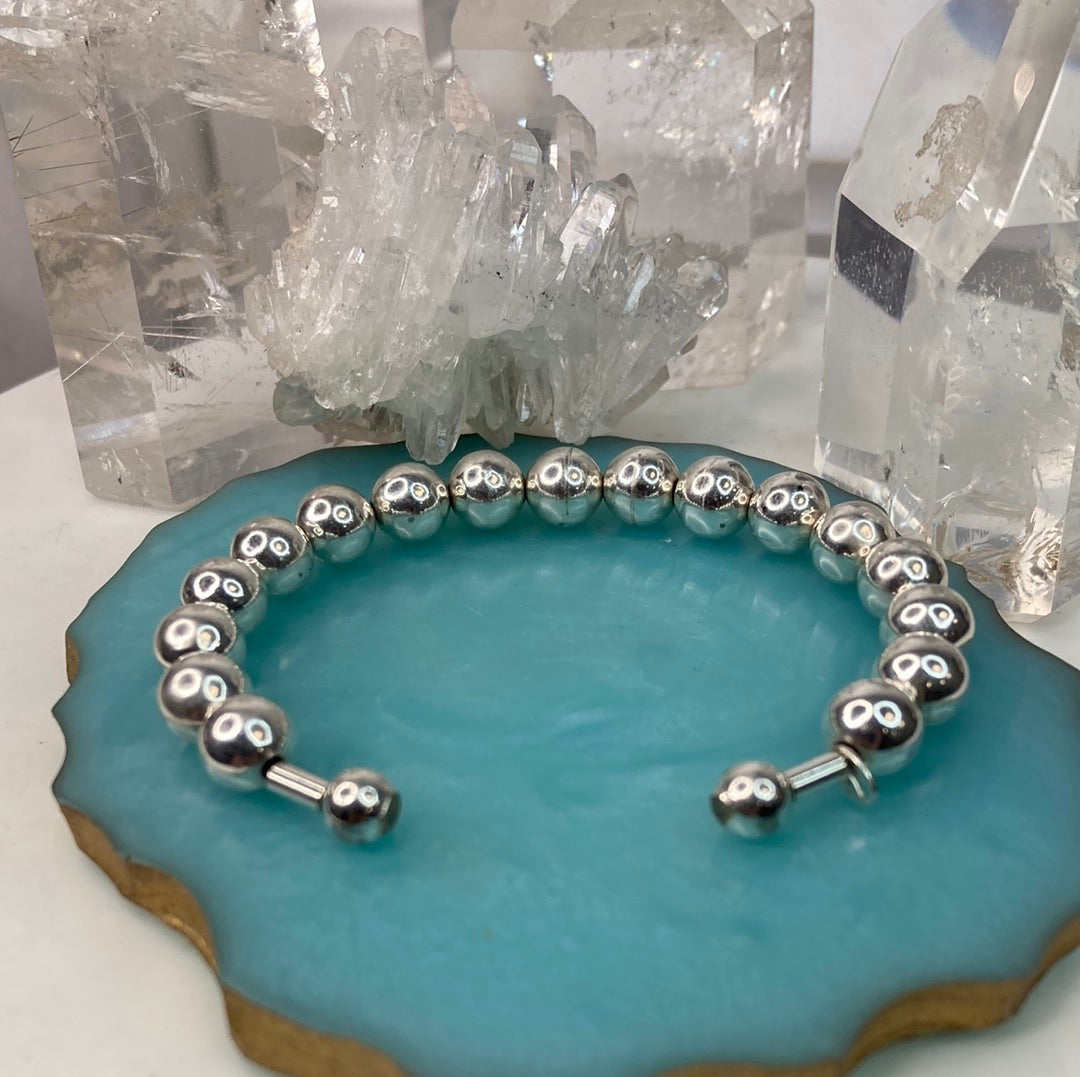 Sterling silver ball bead cuff bracelet