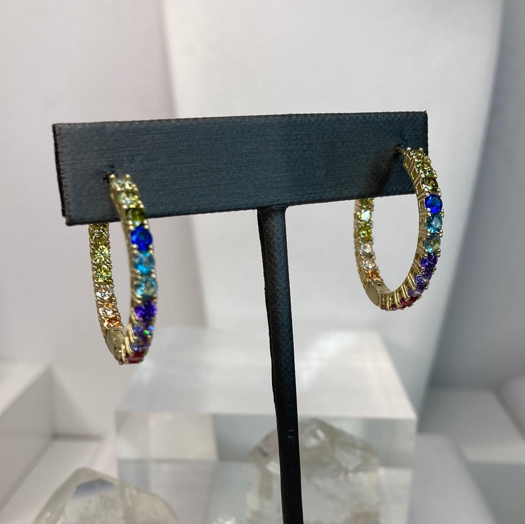Sterling silver vermeil multi gemstone hoop earrings