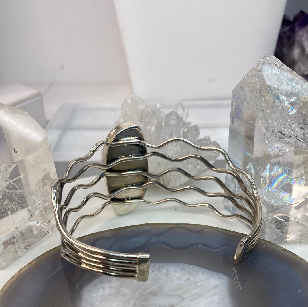 Sterling silver rhodochrosite cuff bracelet