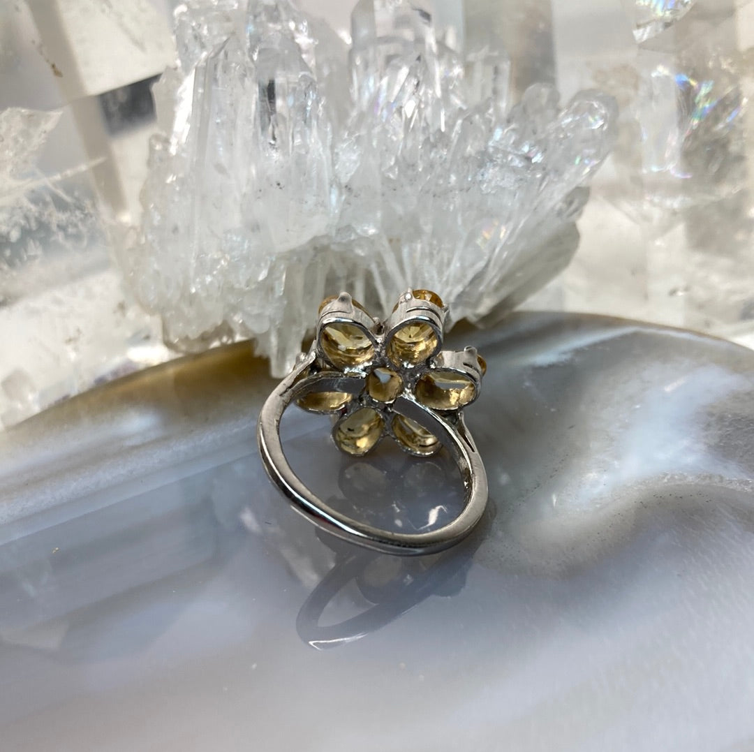 Sterling silver flower citrine ring