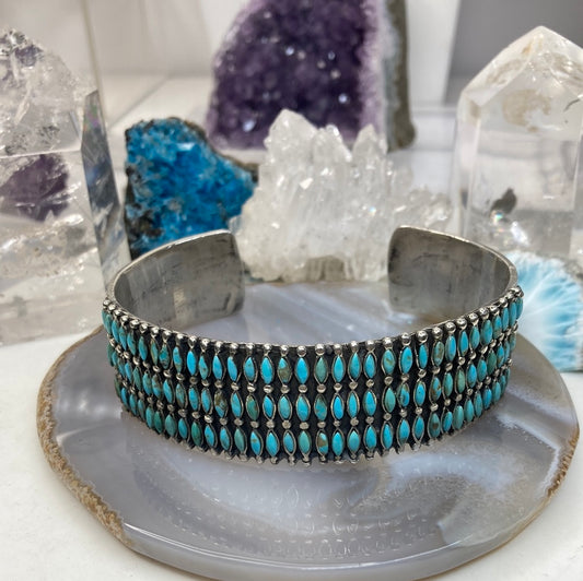 Sterling silver petit point turquoise cuff