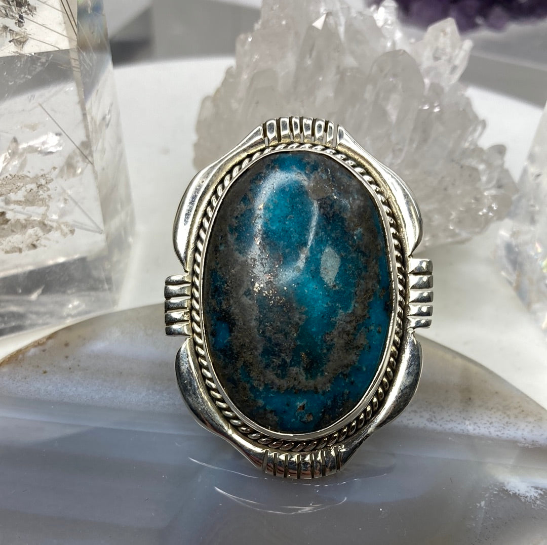 Sterling silver large pyrite turquoise ring