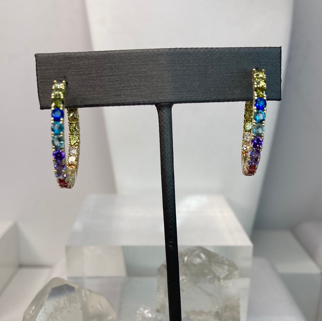 Sterling silver vermeil multi gemstone hoop earrings