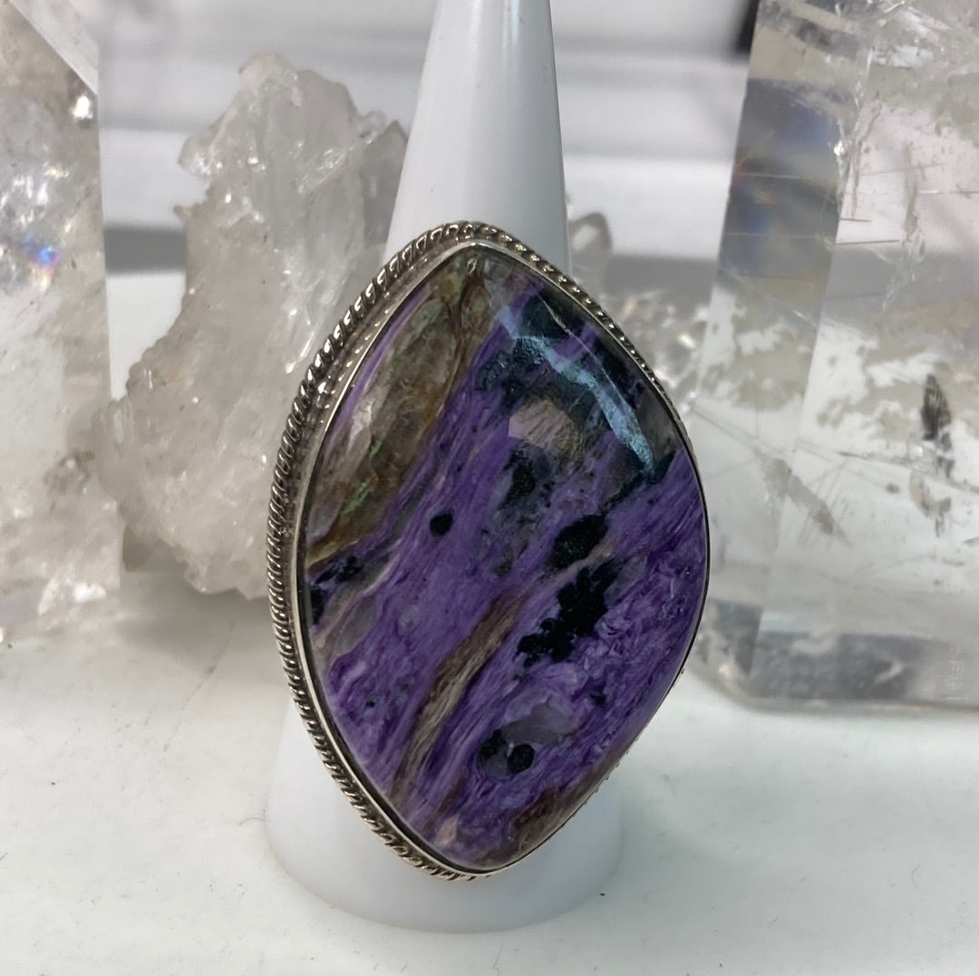 Sterling silver charoite ring