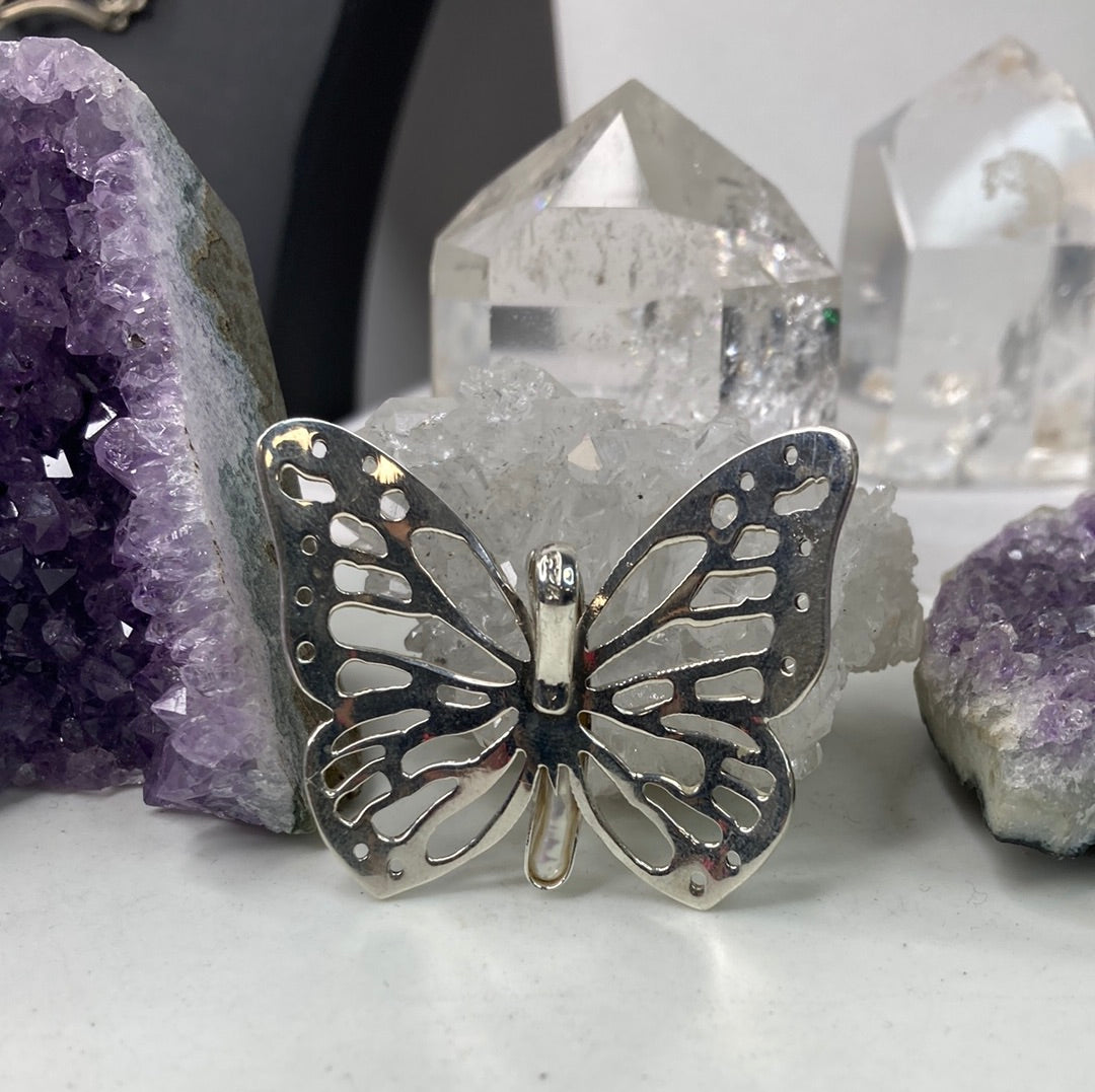 Sterling silver pearl butterfly pendant