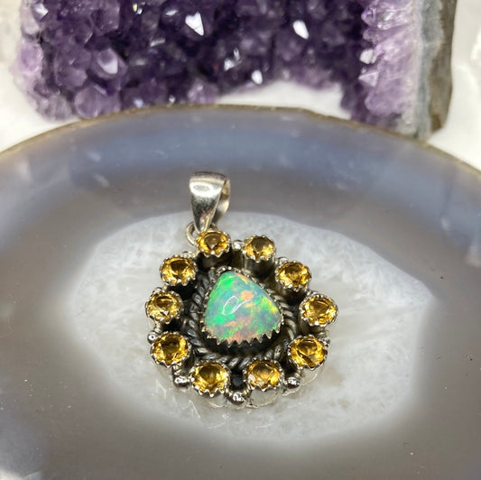 Sterling silver citrine gemstone opal cluster pendant