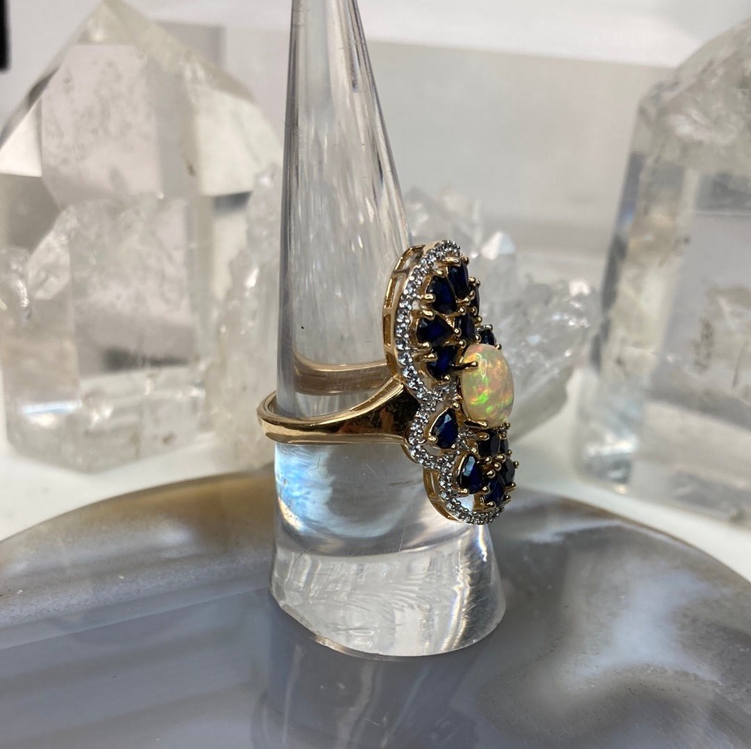 Sterling silver vermeil opal sapphire ring