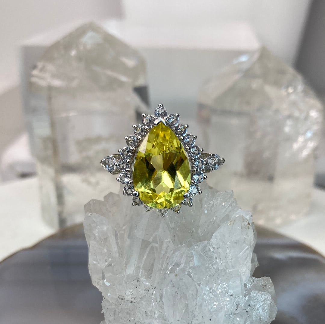 Sterling silver lemon quartz gemstone ring