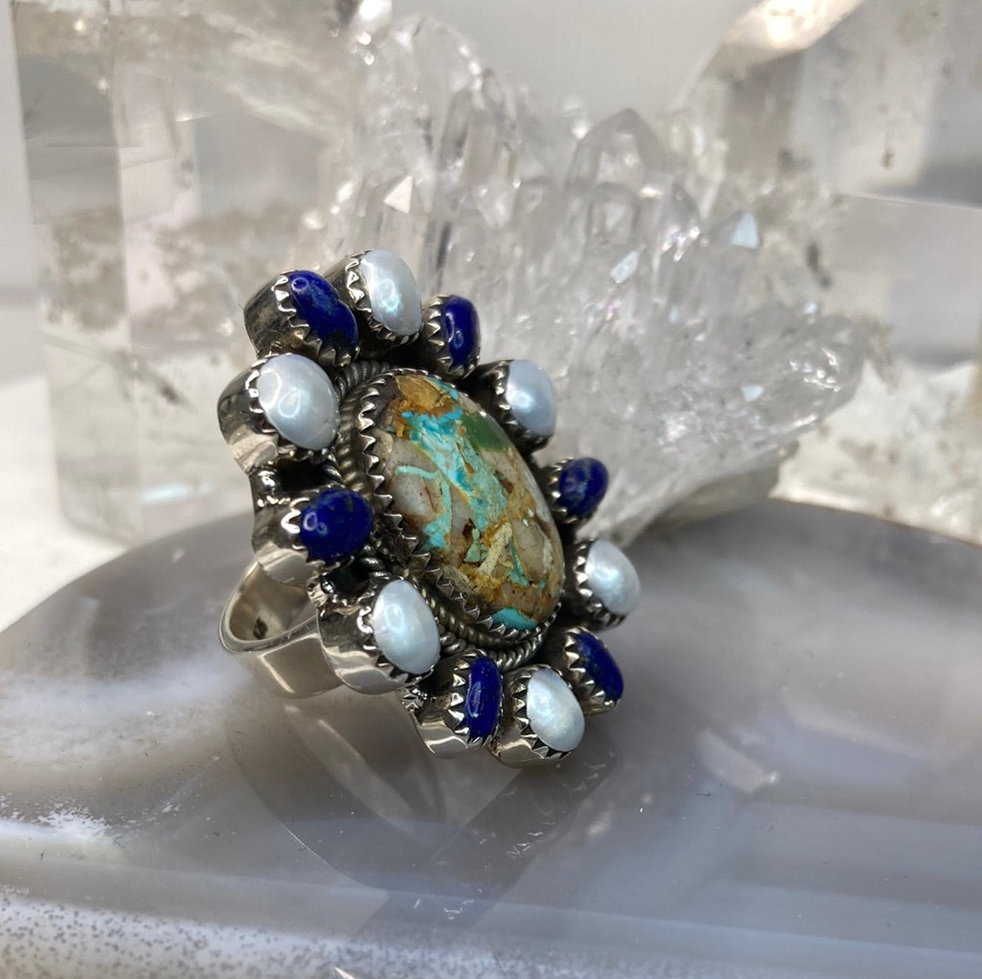 Sterling silver turquoise lapis ring