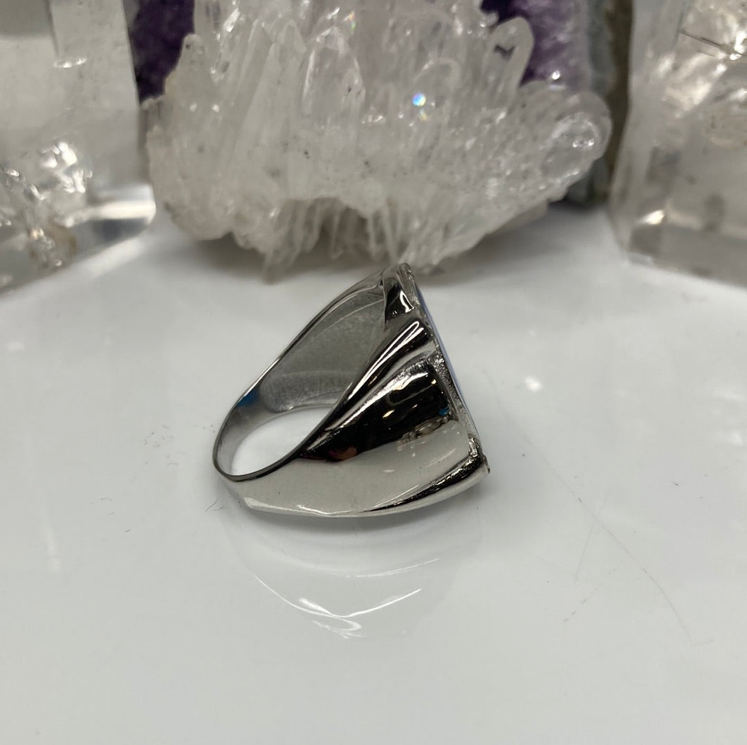 Mens sterling silver opal glass ring