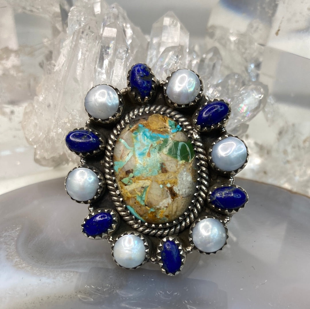 Sterling silver turquoise lapis ring