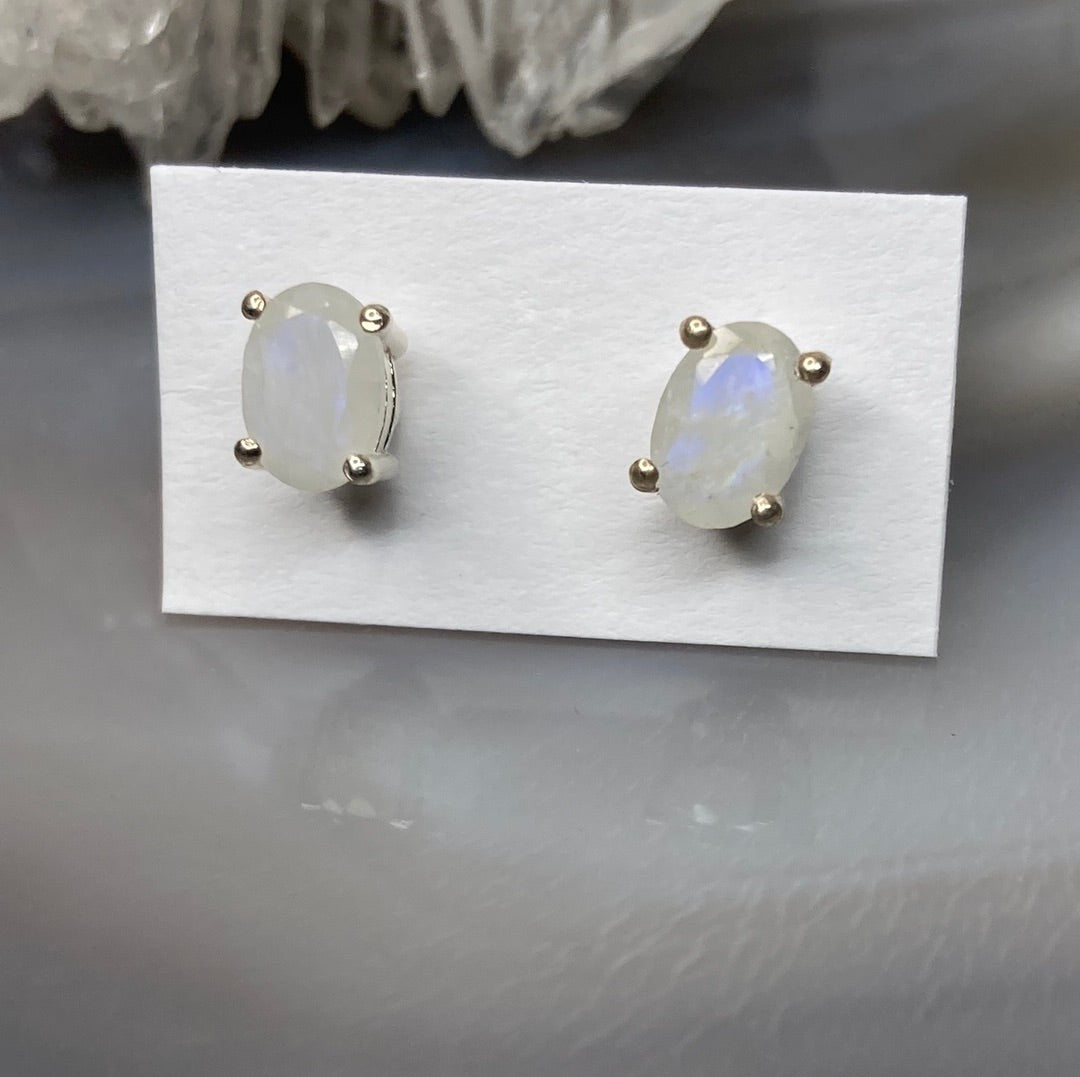 Sterling silver moonstone stud earrings
