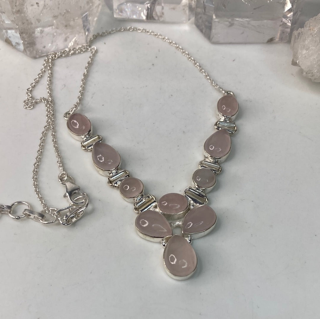 Sterling silver pink quartz necklace