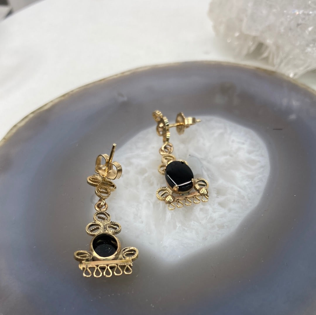 14k gold onyx earrings