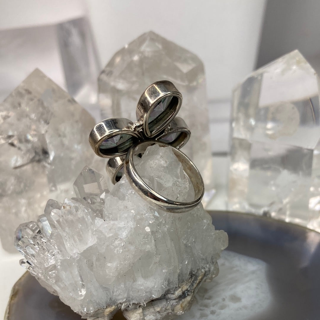 Sterling silver flower mystic quartz ring