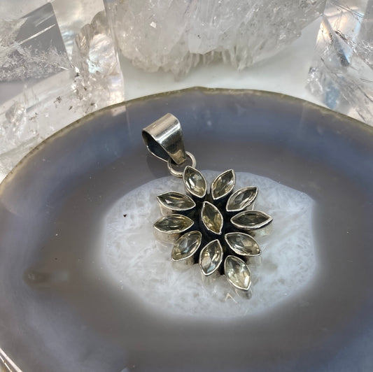 Sterling silver citrine flower cluster pendant