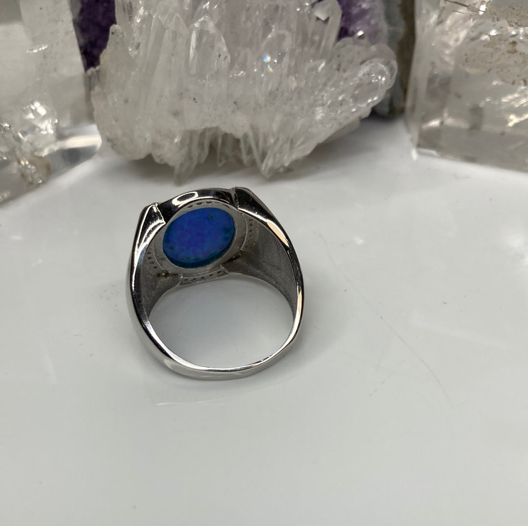 Mens sterling silver opal glass ring