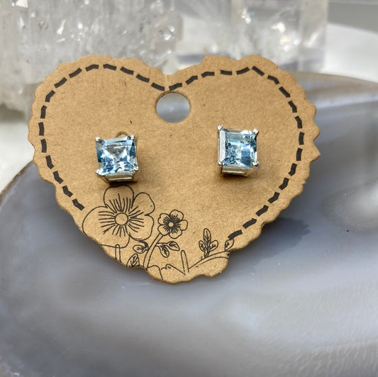 Sterling silver aquamarine gemstone stud earrings