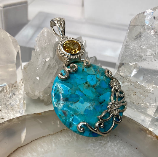 Sterling silver citrine turquoise pendant