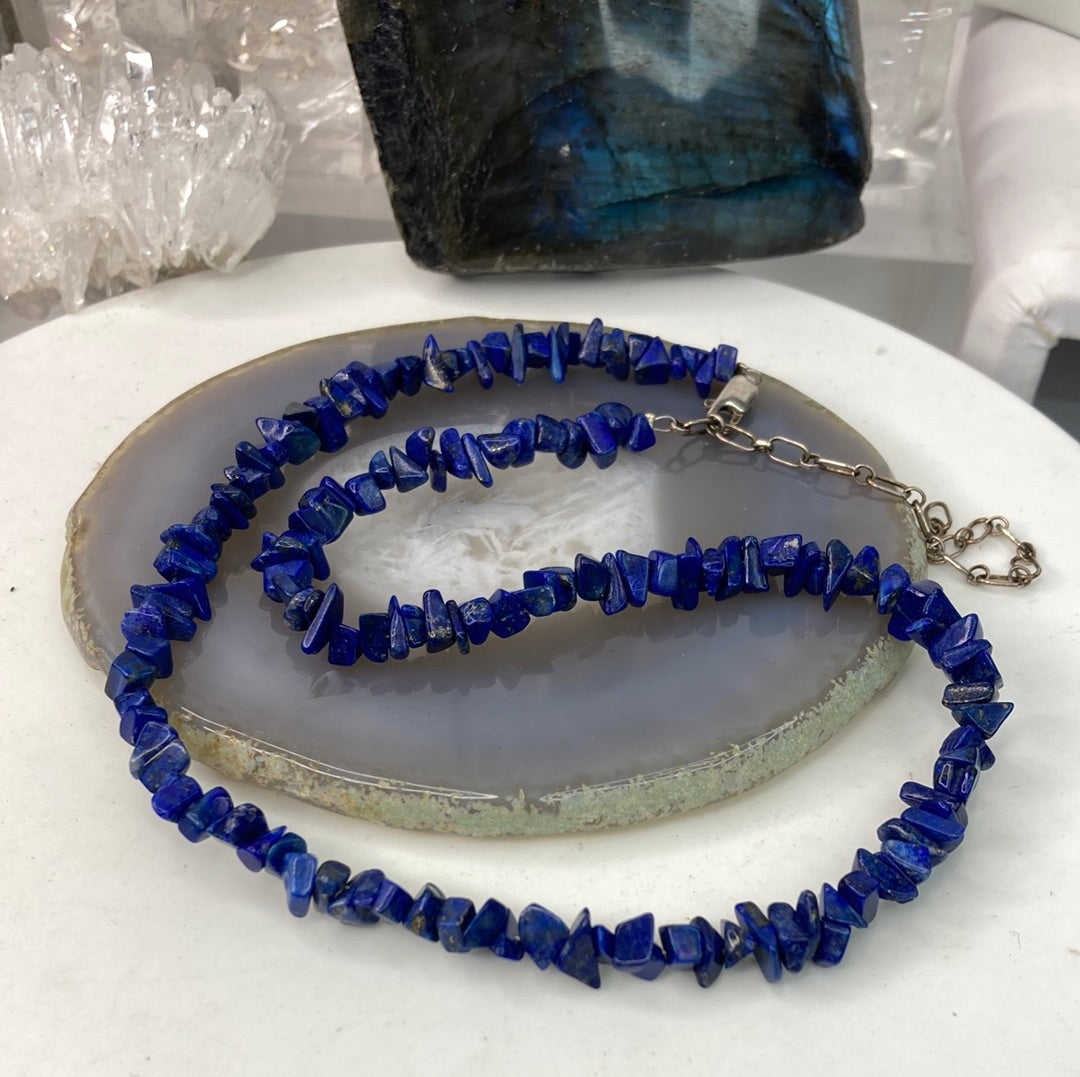 Sterling silver lapis bead necklace