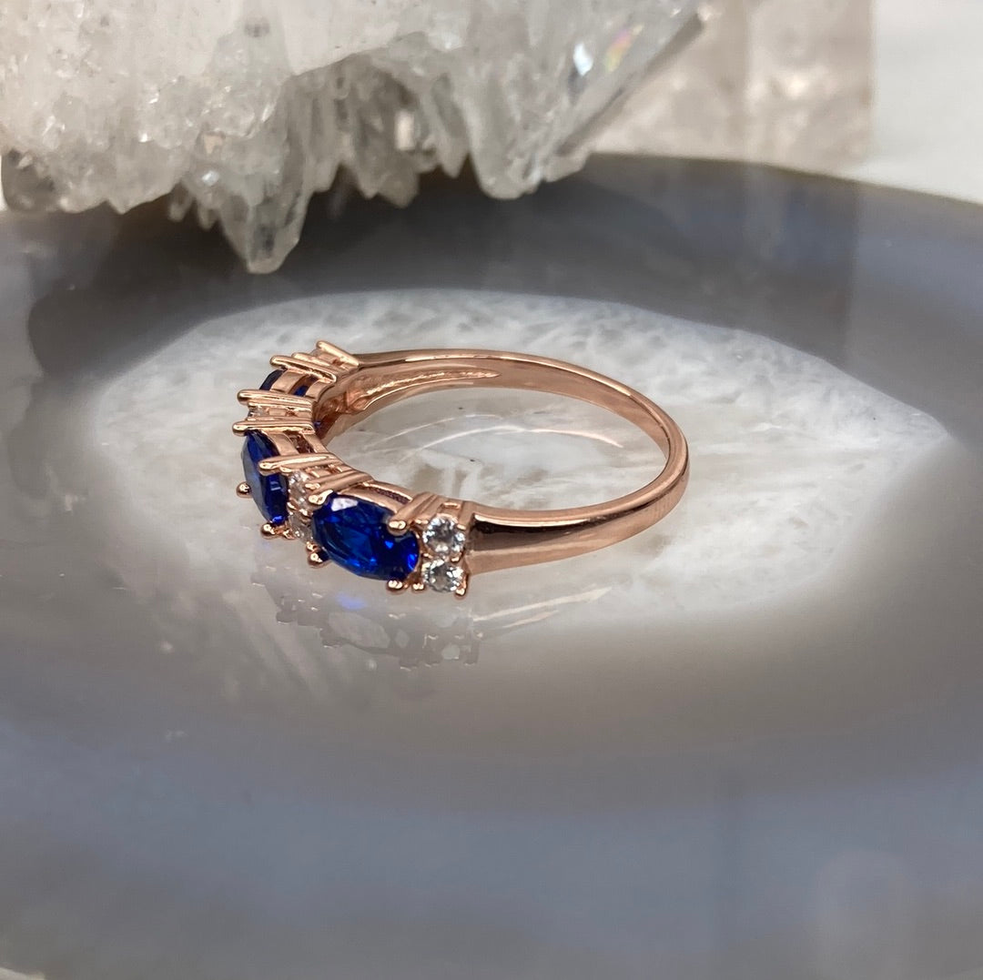 Sterling silver rose gold blue sapphire ring