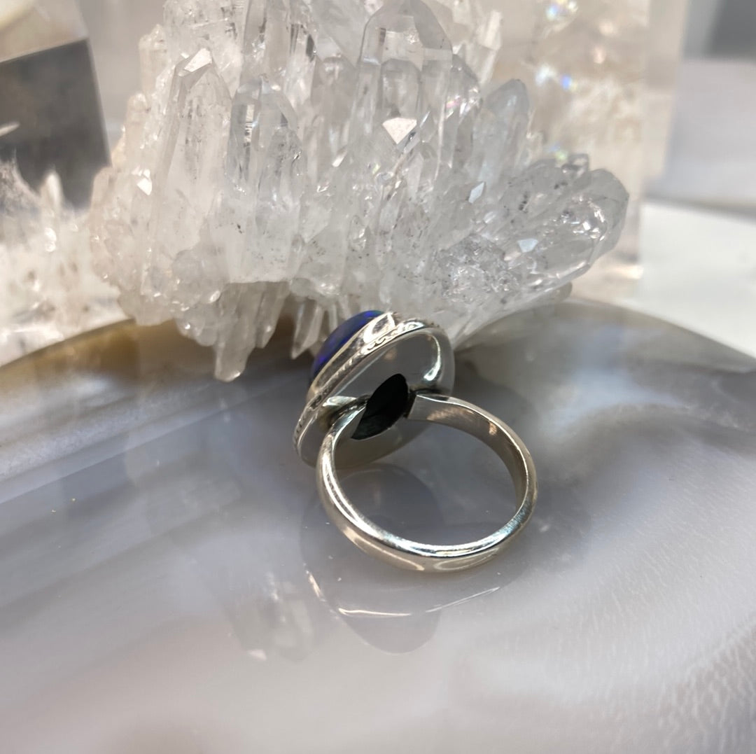 Sterling silver black opal ring